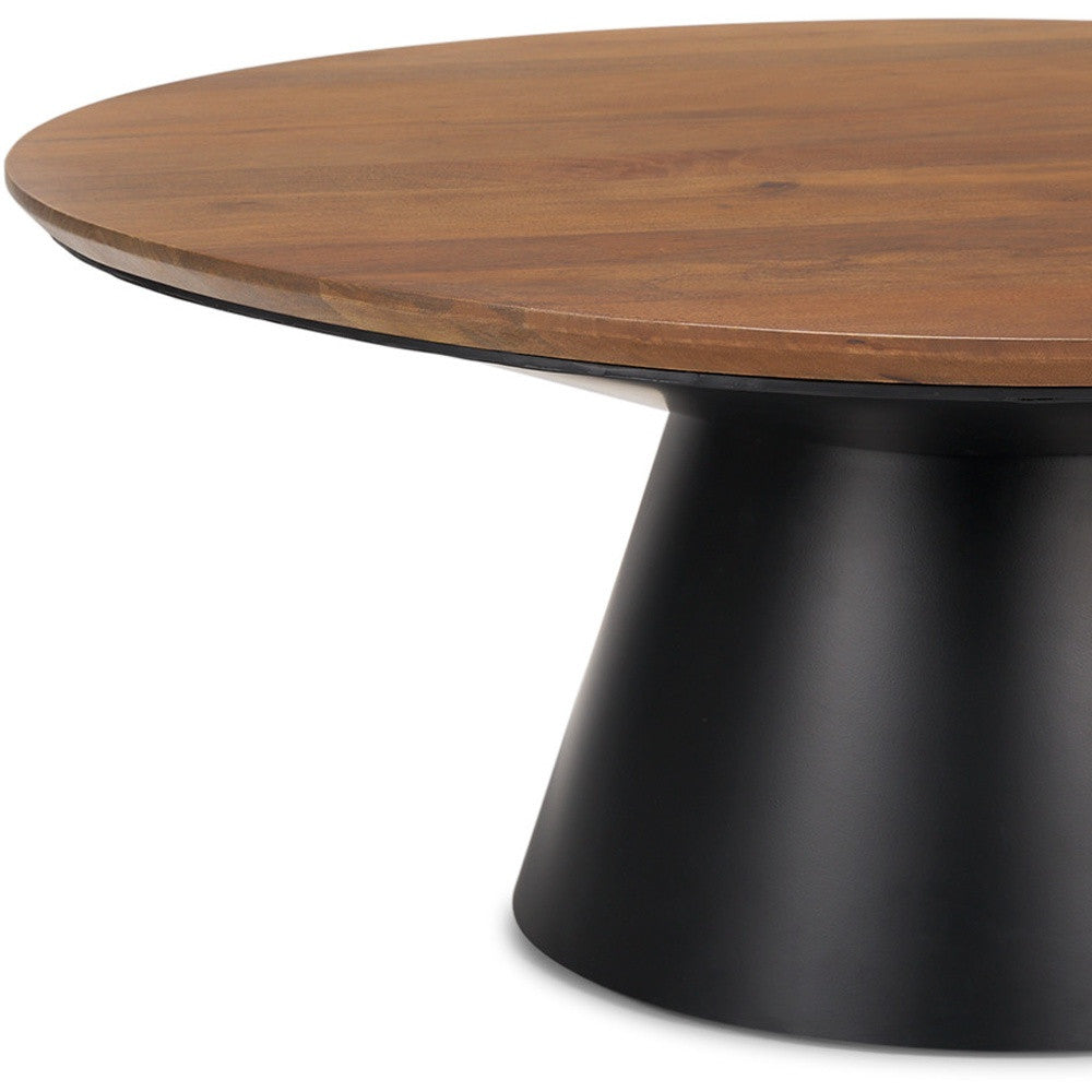 Brown & Black Solid Wood & Iron Round Pedestal Coffee Table image 8