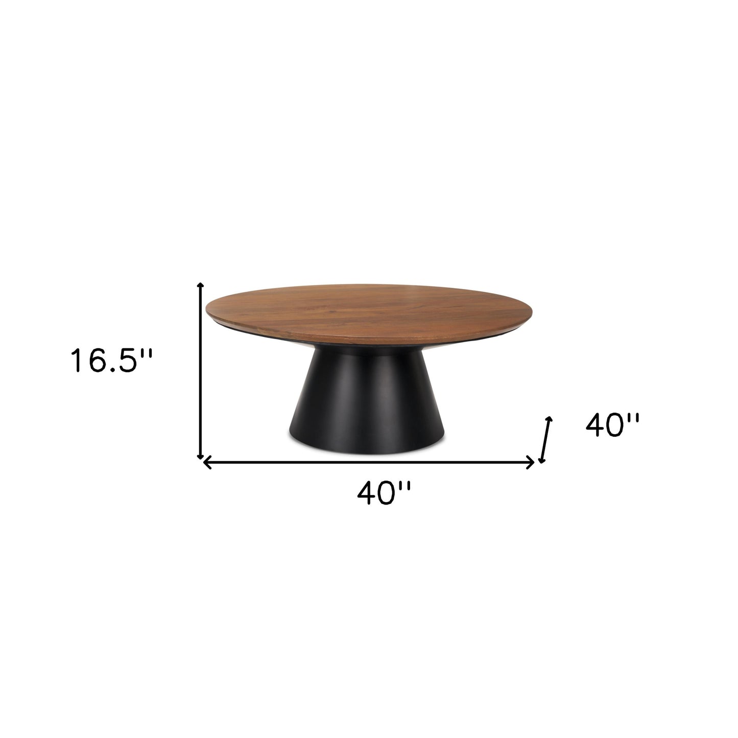 Brown & Black Solid Wood & Iron Round Pedestal Coffee Table image 9