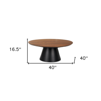 Brown & Black Solid Wood & Iron Round Pedestal Coffee Table image 9
