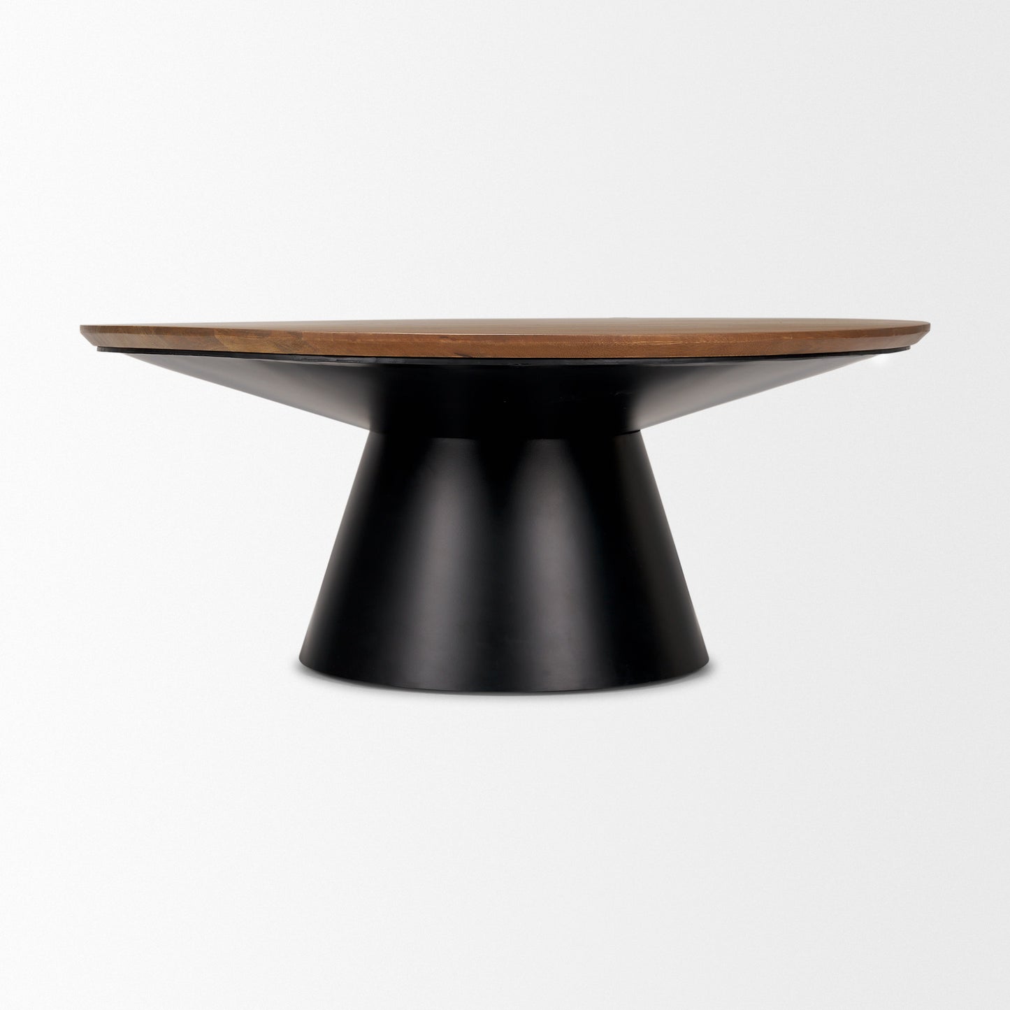 Brown & Black Solid Wood & Iron Round Pedestal Coffee Table image 3