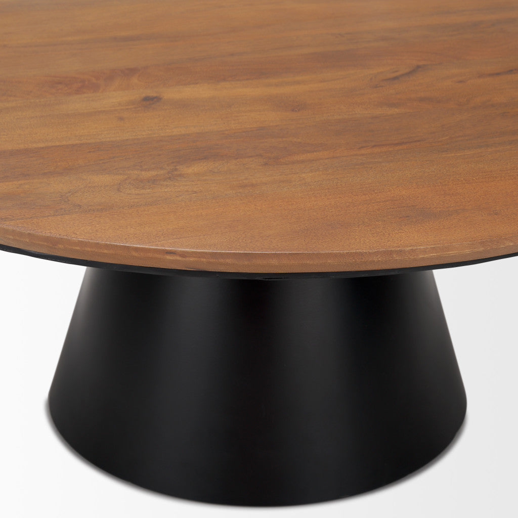 Brown & Black Solid Wood & Iron Round Pedestal Coffee Table image 4