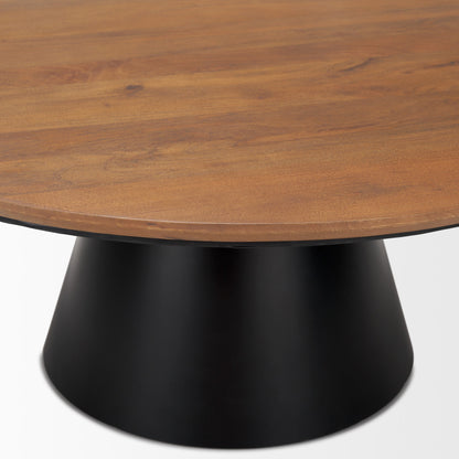 Brown & Black Solid Wood & Iron Round Pedestal Coffee Table image 4