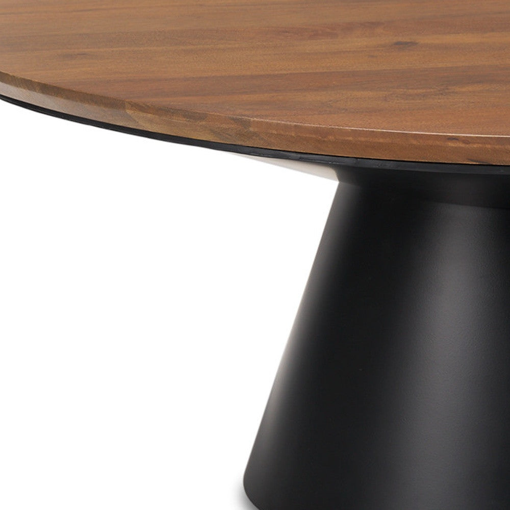 Brown & Black Solid Wood & Iron Round Pedestal Coffee Table image 7