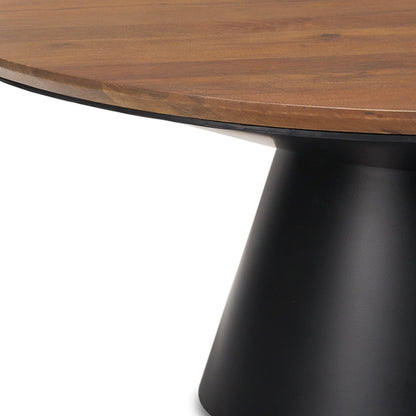 Brown & Black Solid Wood & Iron Round Pedestal Coffee Table image 7