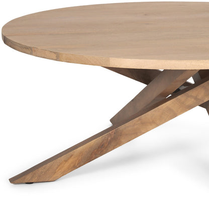Natural Solid Wood Round Cross Legs Coffee Table image 9