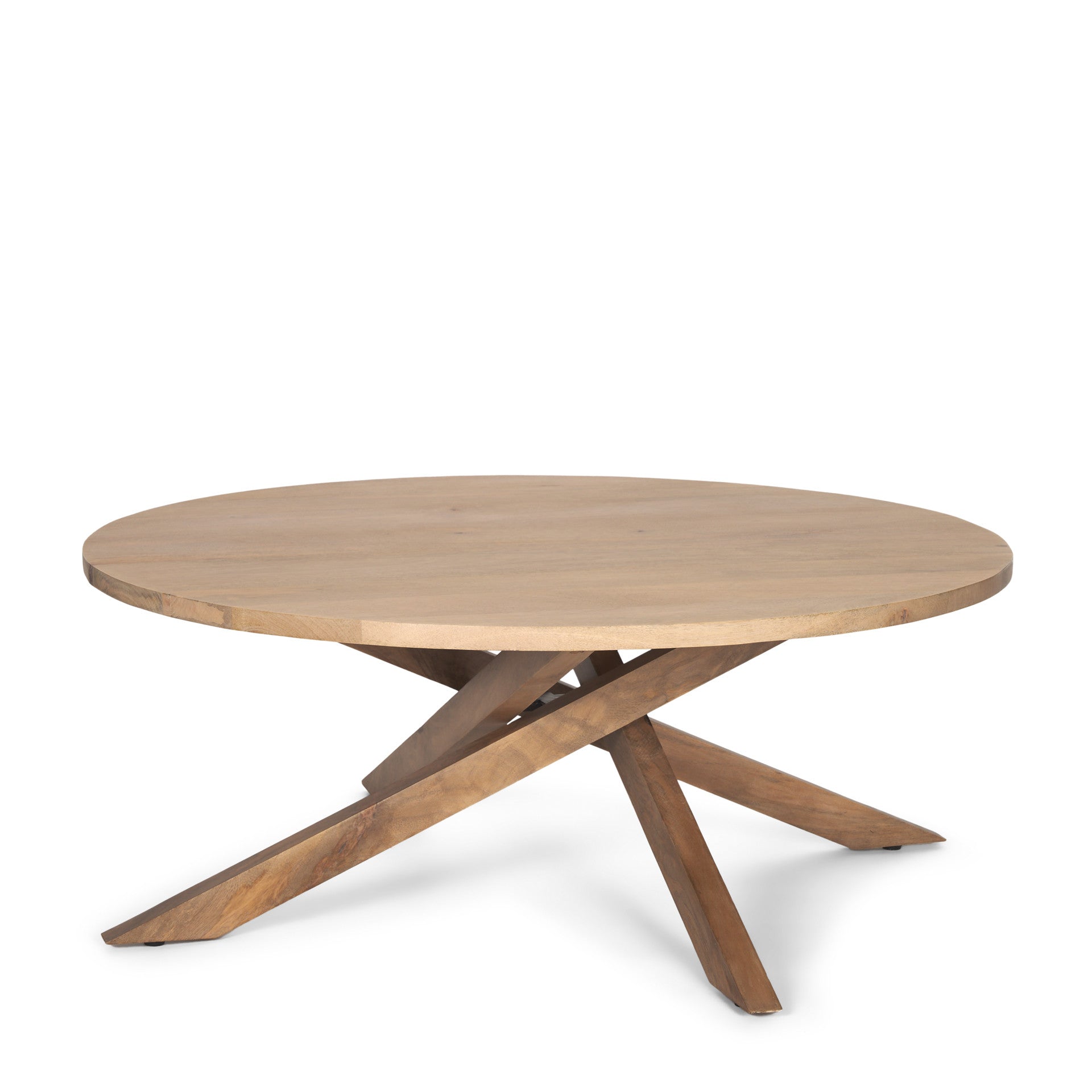 Natural Solid Wood Round Cross Legs Coffee Table image 2