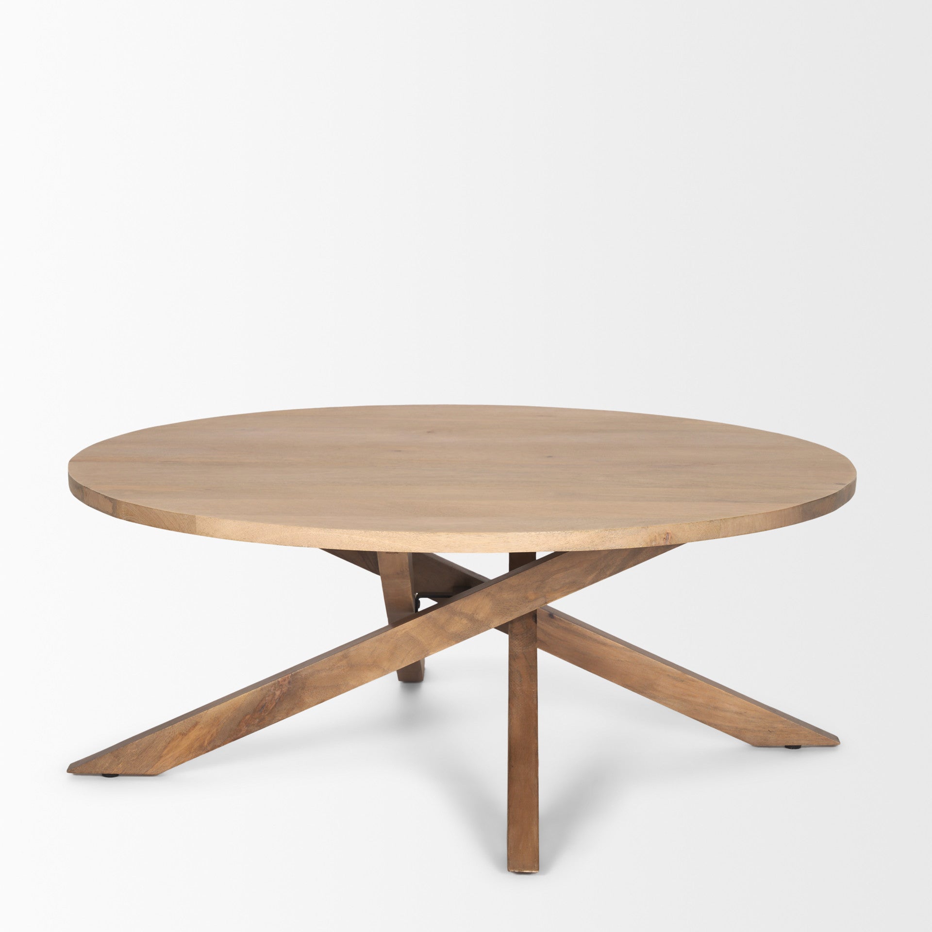 Natural Solid Wood Round Cross Legs Coffee Table image 3