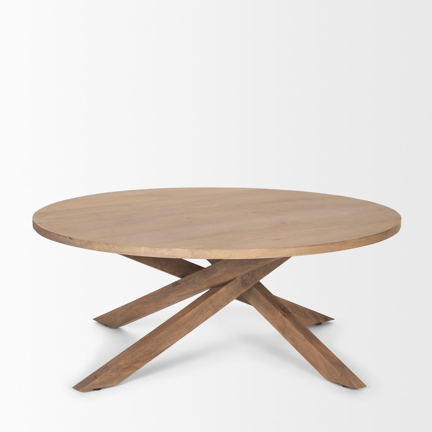 Natural Solid Wood Round Cross Legs Coffee Table image 4