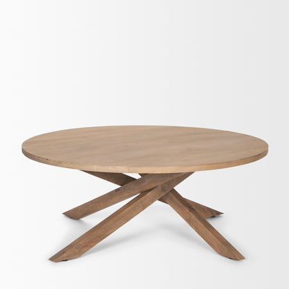 Natural Solid Wood Round Cross Legs Coffee Table image 4