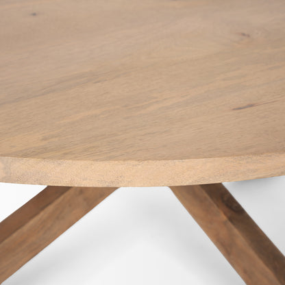 Natural Solid Wood Round Cross Legs Coffee Table image 6