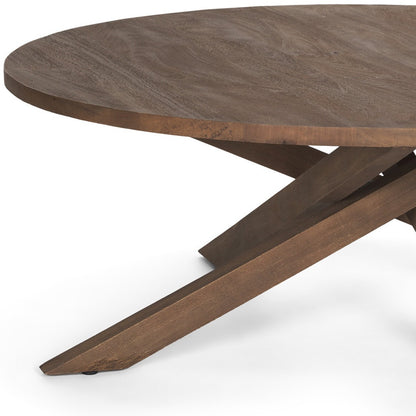 Brown Solid Wood Round Cross Legs Coffee Table image 9