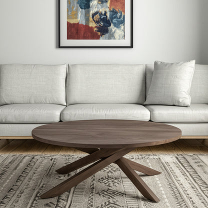 Brown Solid Wood Round Cross Legs Coffee Table image 1