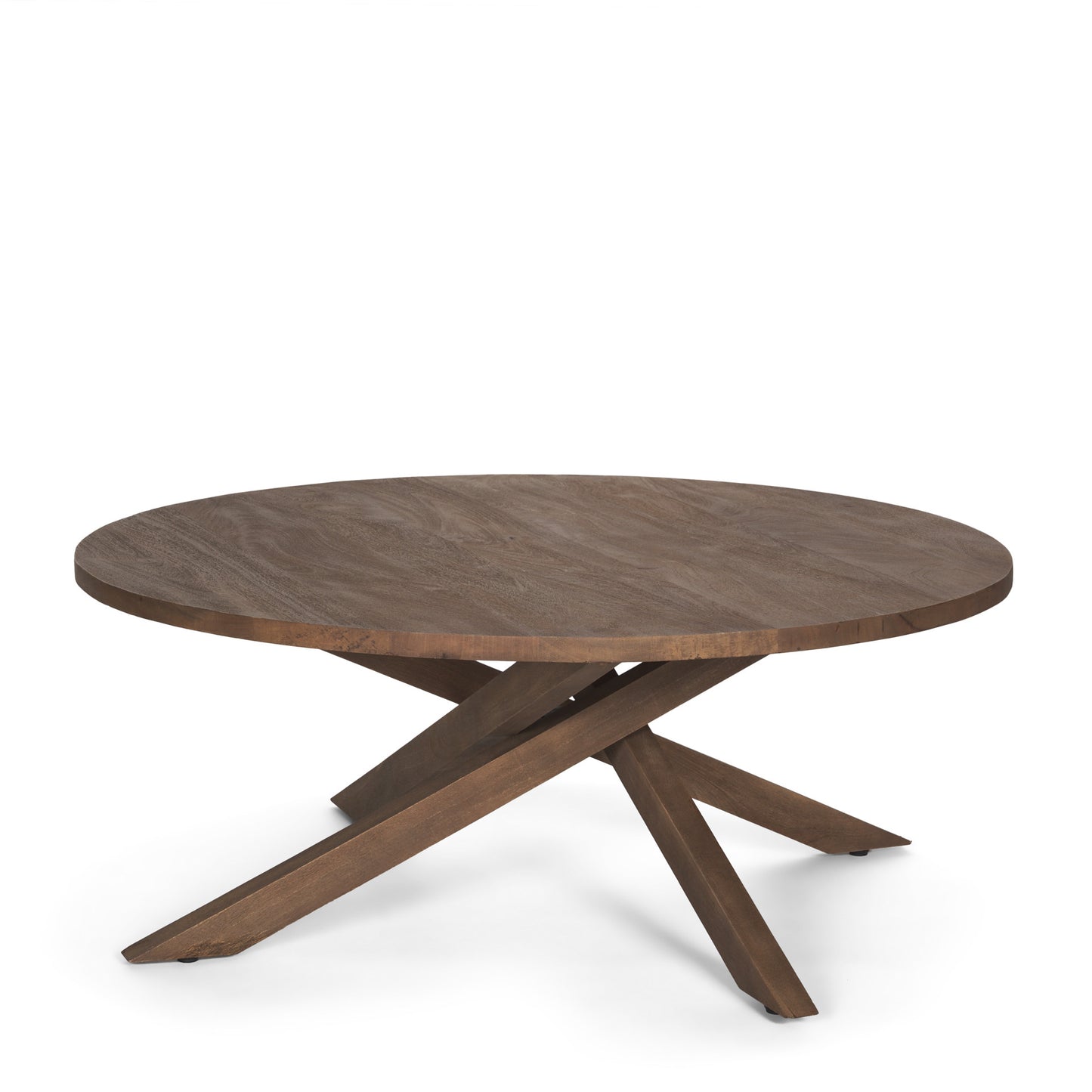 Brown Solid Wood Round Cross Legs Coffee Table image 2