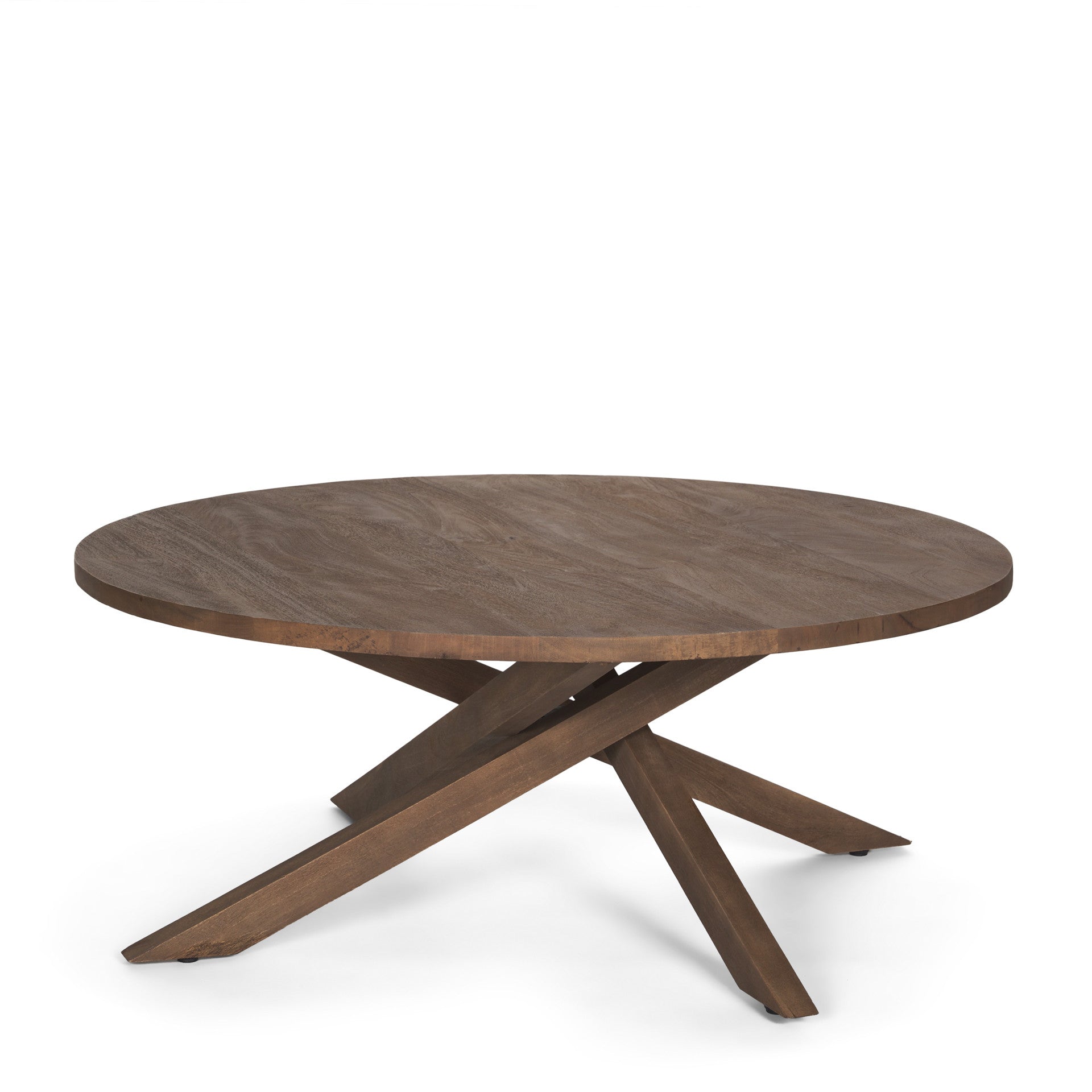 Brown Solid Wood Round Cross Legs Coffee Table image 2