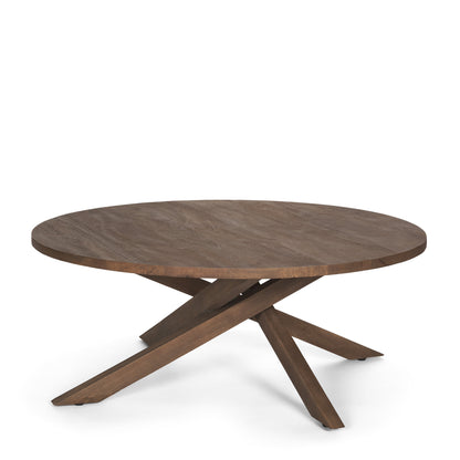 Brown Solid Wood Round Cross Legs Coffee Table image 2