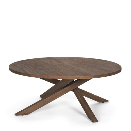 Brown Solid Wood Round Cross Legs Coffee Table image 2
