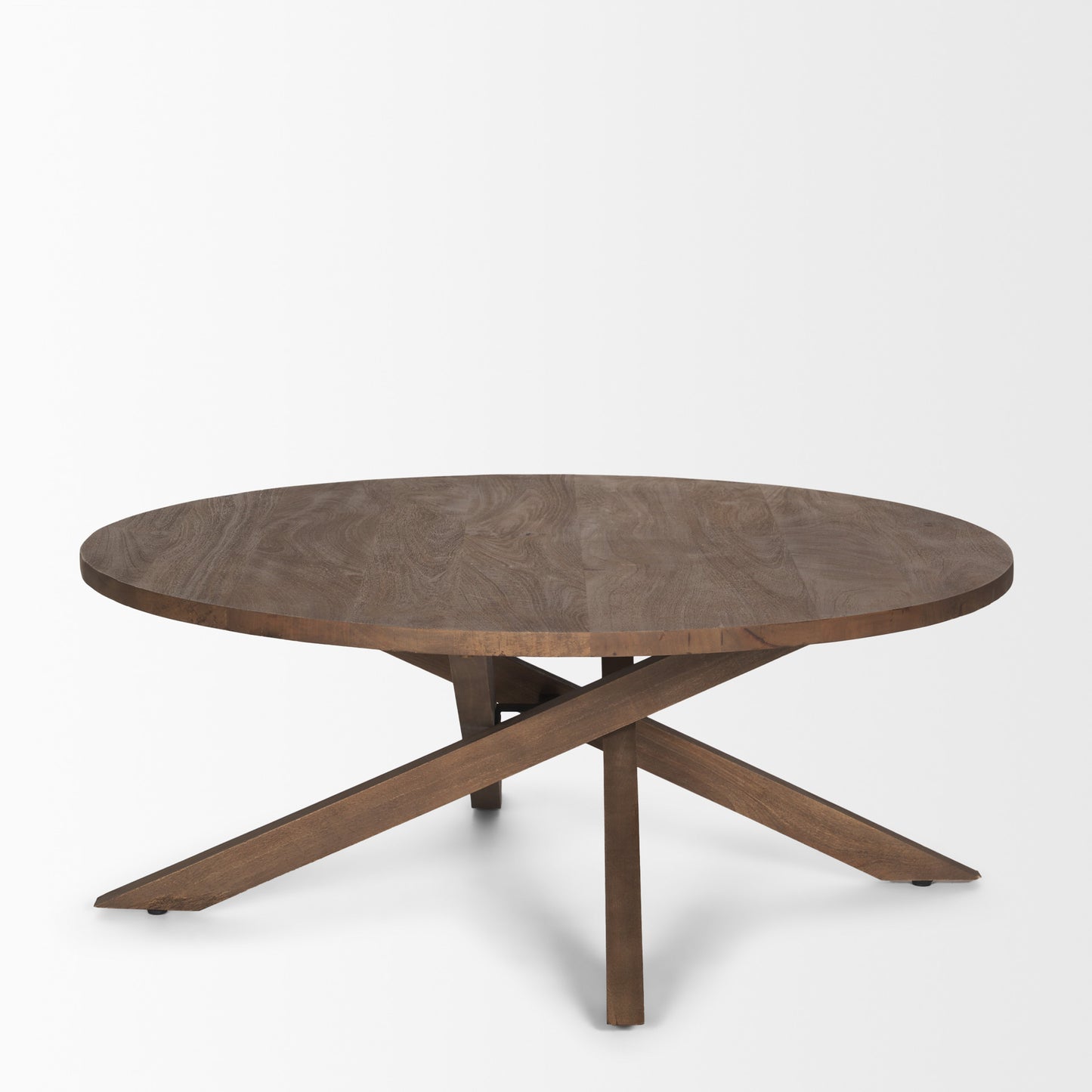 Brown Solid Wood Round Cross Legs Coffee Table image 3
