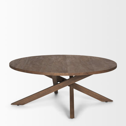 Brown Solid Wood Round Cross Legs Coffee Table image 3