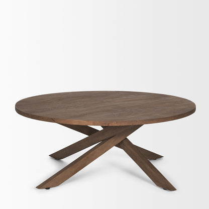 Brown Solid Wood Round Cross Legs Coffee Table image 4