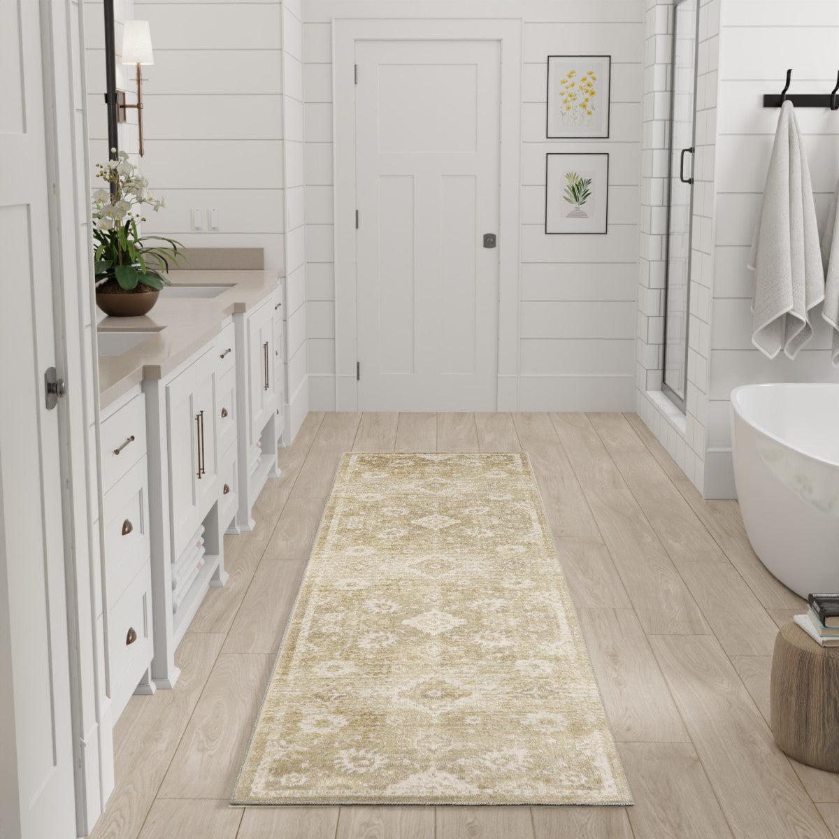 Nourison Astra Ivory & Gold Pet Friendly Machine Washable Rug - Room Scene