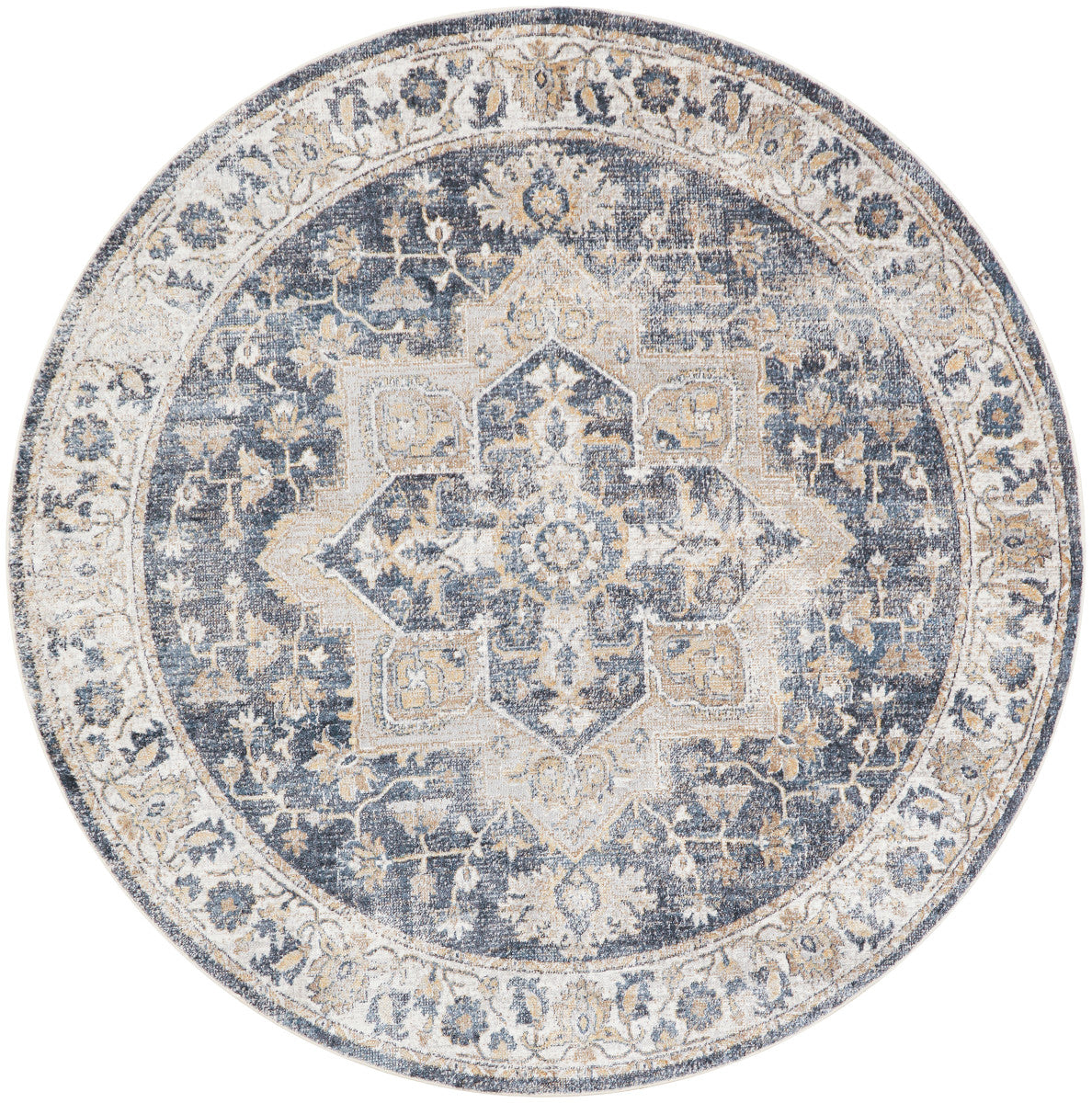 Nourison Astra Grey & Blue Pet Friendly Machine Washable Rug - 4' Round