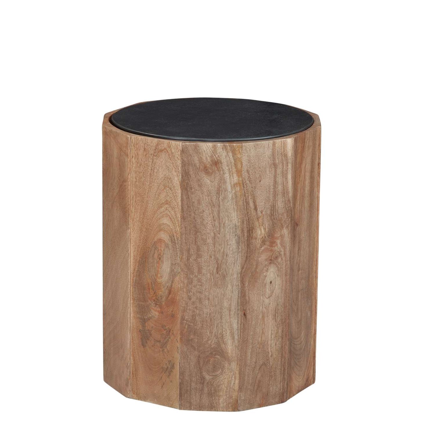 Adrienne 23" End Table in Solid Mango Wood with Black Marble Top - Angle