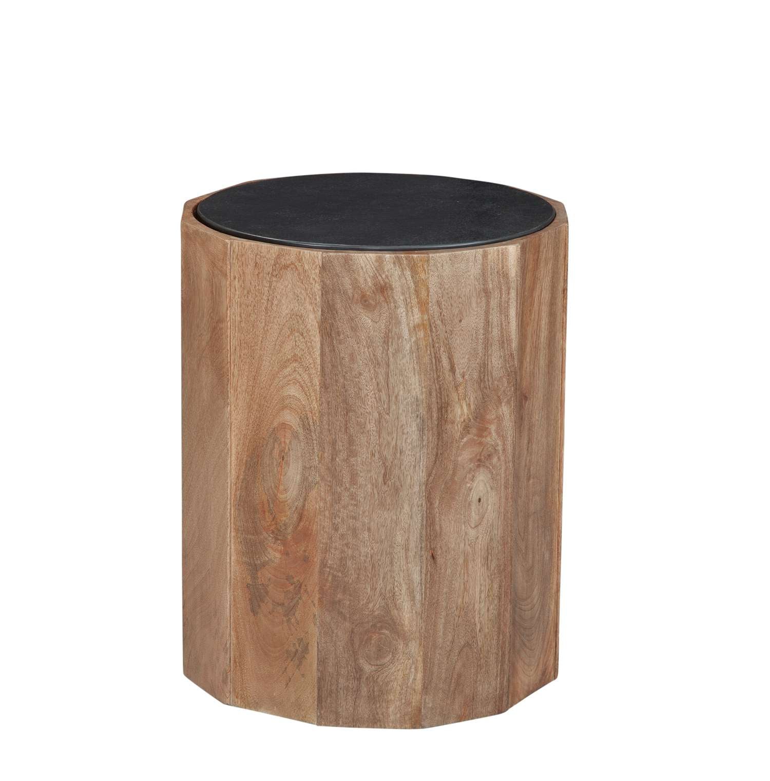Adrienne 23" End Table in Solid Mango Wood with Black Marble Top - Angle