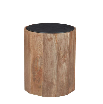 Adrienne 23" End Table in Solid Mango Wood with Black Marble Top - Angle