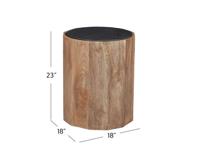 Adrienne 23" End Table in Solid Mango Wood with Black Marble Top - Dimensional