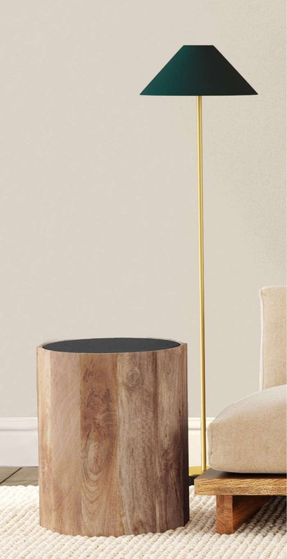 Adrienne 23" End Table in Solid Mango Wood with Black Marble Top - Room Scene