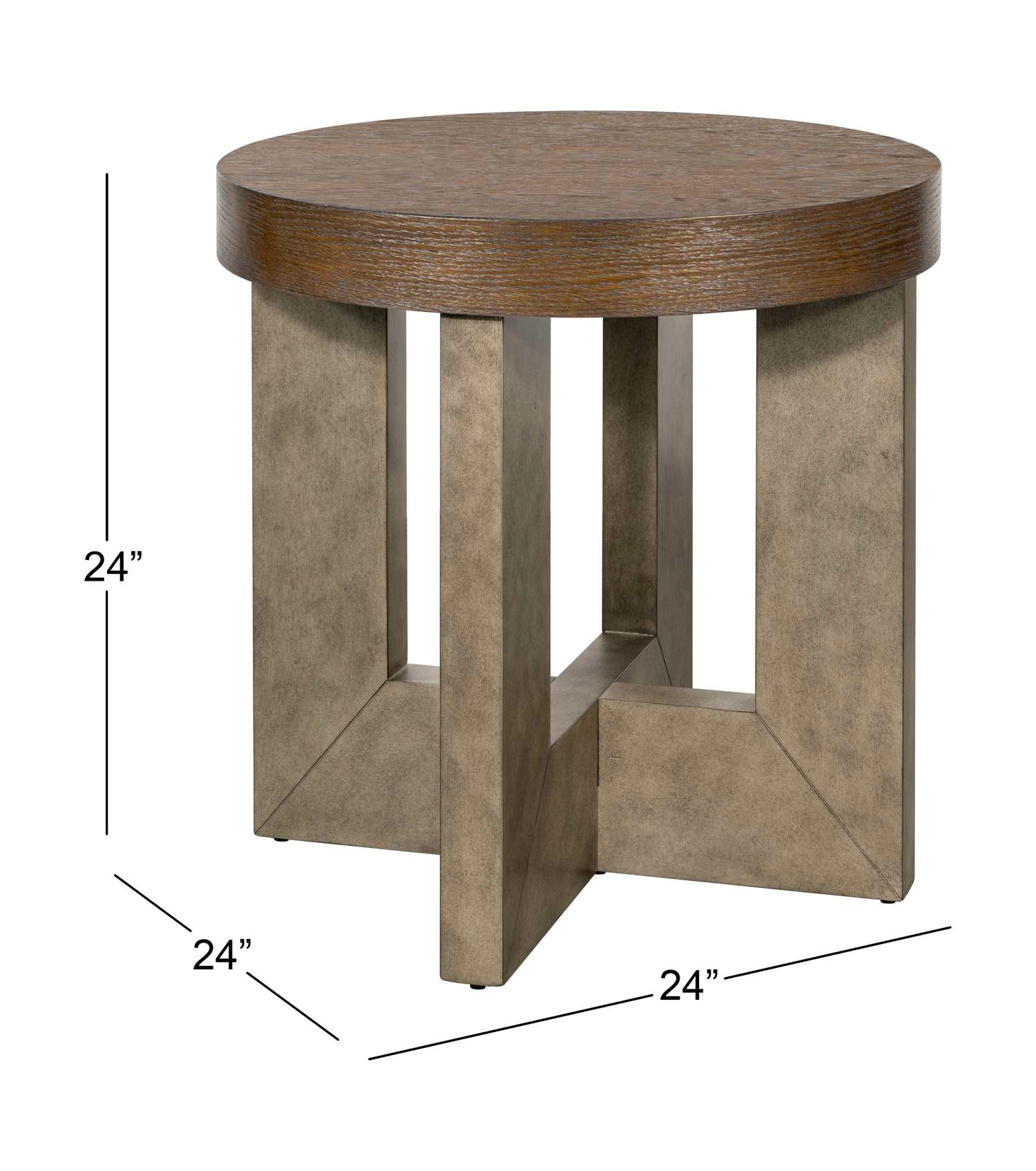 Nova 24" End Table in Charcoal Finish with Faux Metal Finished legs - Dimensional