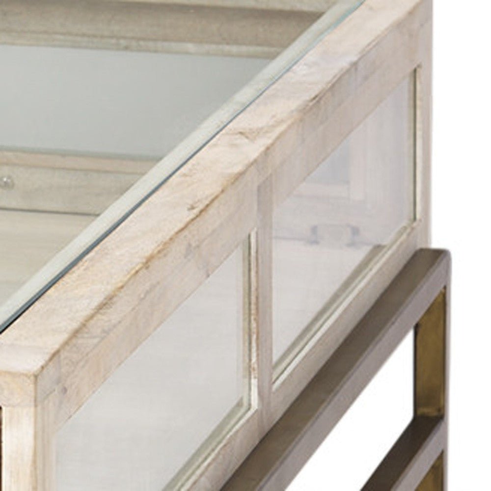 Off White Clear & Gold Solid Wood Glass & Iron Storage Coffee Table image 9