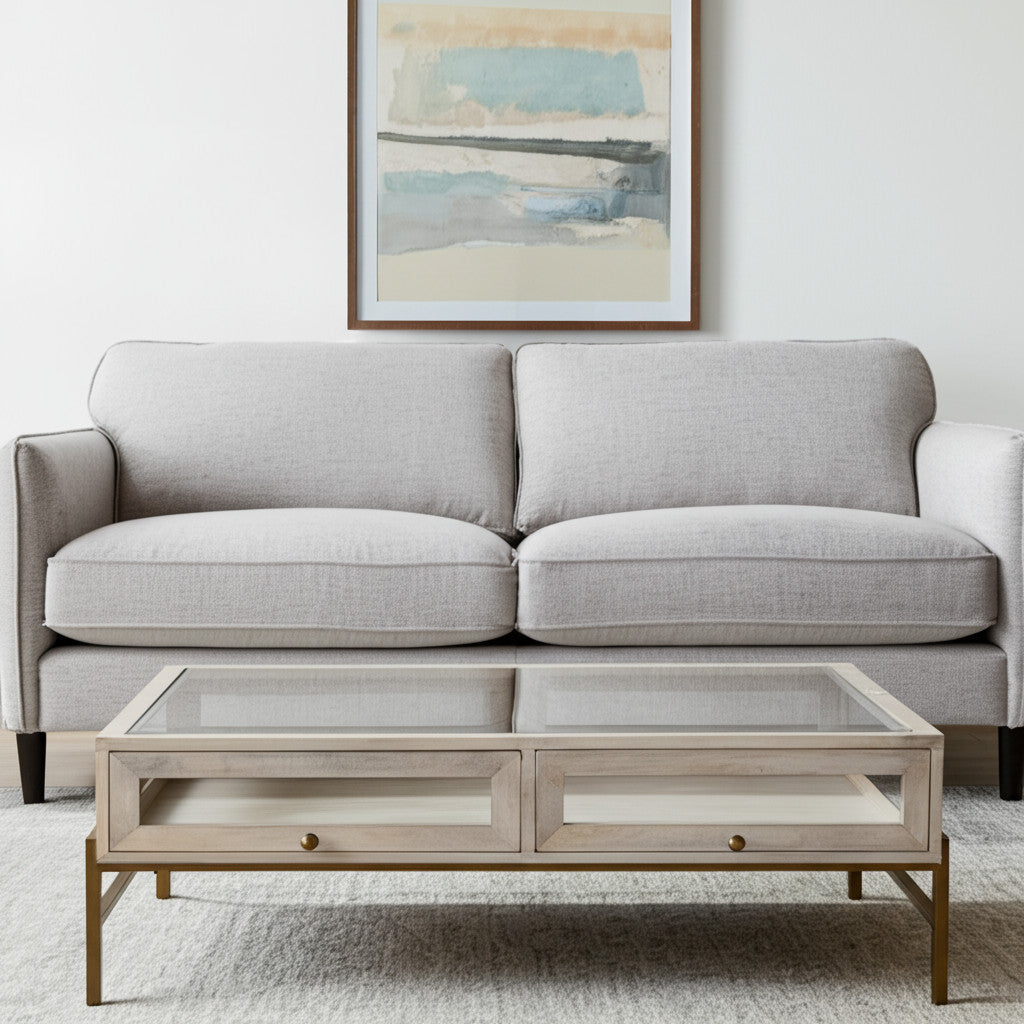 Off White Clear & Gold Solid Wood Glass & Iron Storage Coffee Table image 1