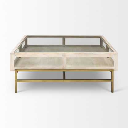 Off White Clear & Gold Solid Wood Glass & Iron Storage Coffee Table image 3