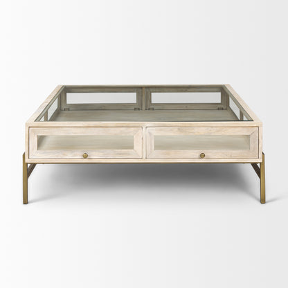 Off White Clear & Gold Solid Wood Glass & Iron Storage Coffee Table image 4