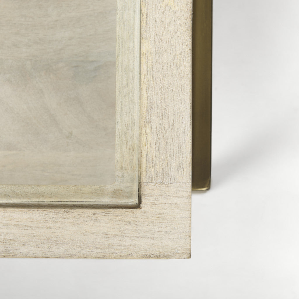 Off White Clear & Gold Solid Wood Glass & Iron Storage Coffee Table image 7