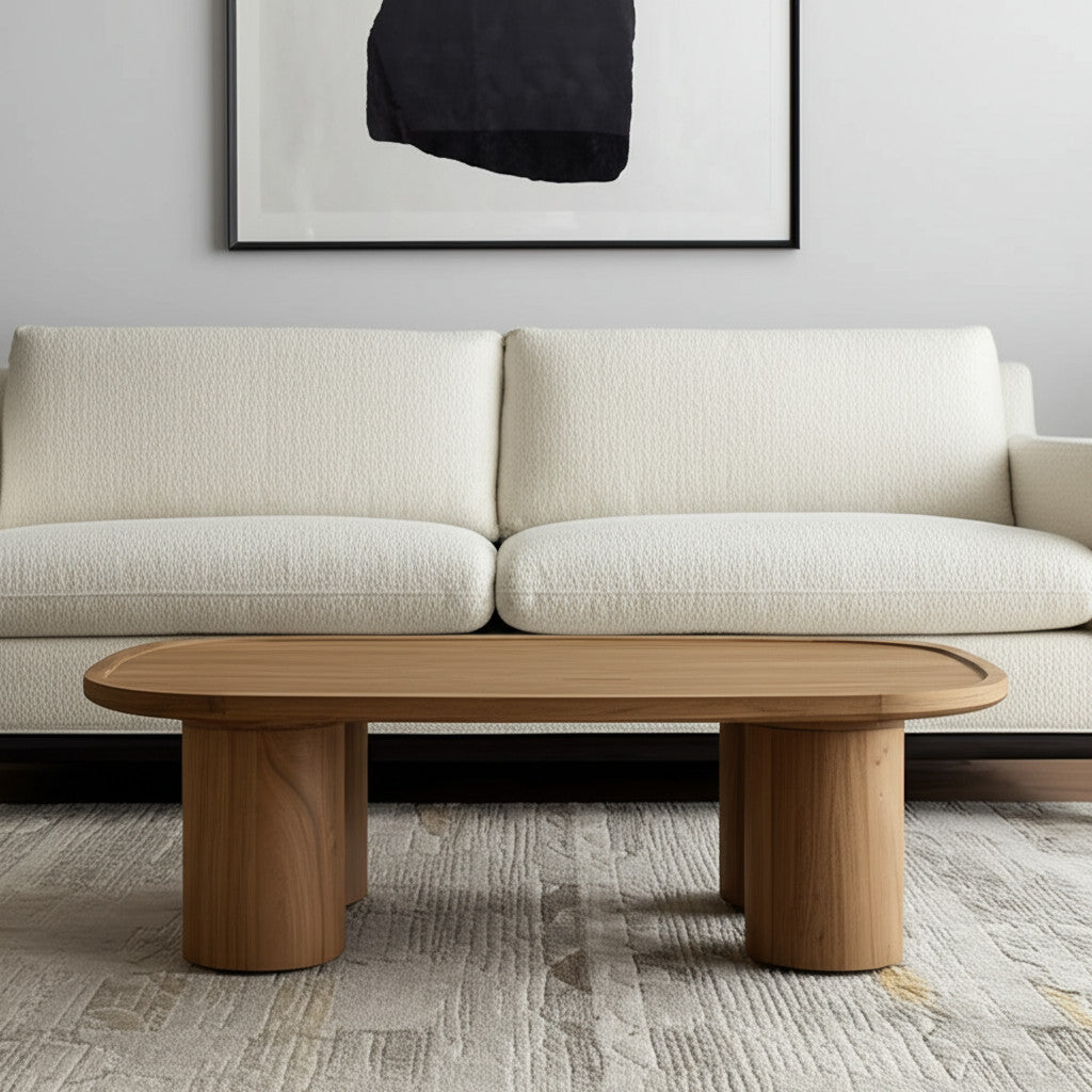 Natural Solid Wood Oval Coffee Table image 1