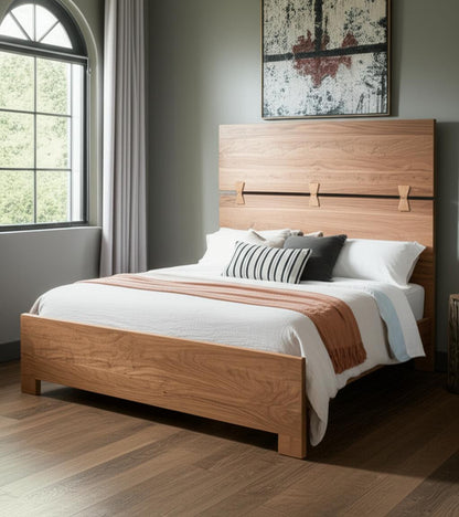 Brown Live Edge Bow Joint Solid Wood Queen Bed