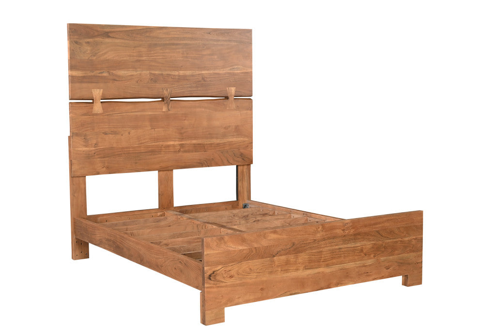 Brown Live Edge Bow Joint Solid Wood Queen Bed