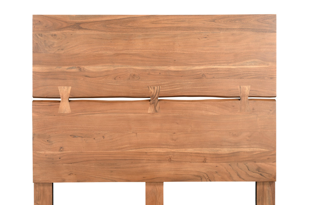 Brown Live Edge Bow Joint Solid Wood Queen Bed