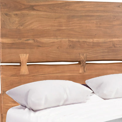 Brown Live Edge Bow Joint Solid Wood Queen Bed