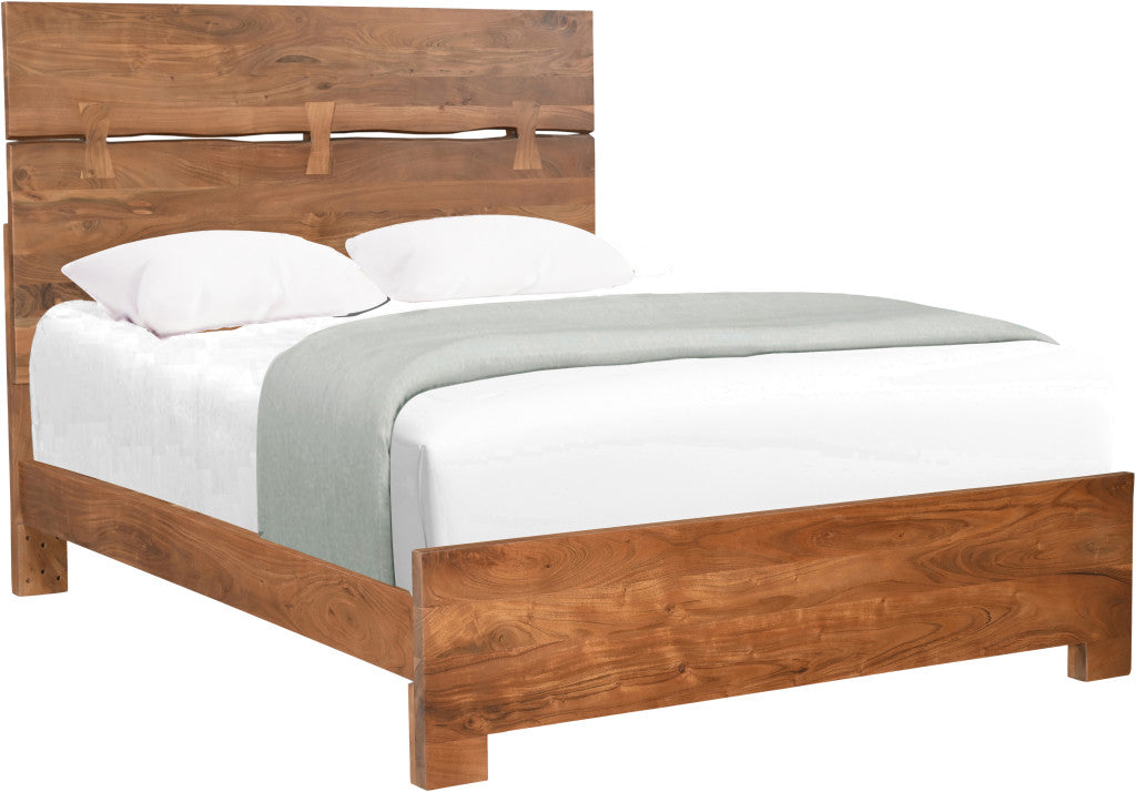 Brown Live Edge Bow Joint Solid Wood Queen Bed