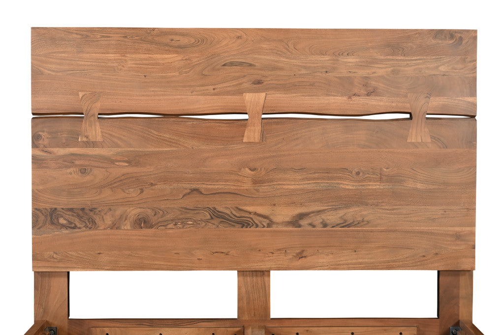 Brown Live Edge Bow Joint Solid Wood Queen Bed
