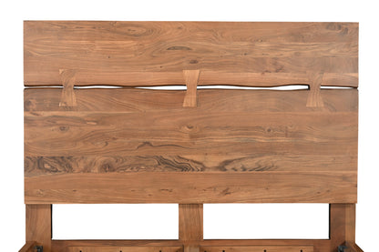 Brown Live Edge Bow Joint Solid Wood Queen Bed
