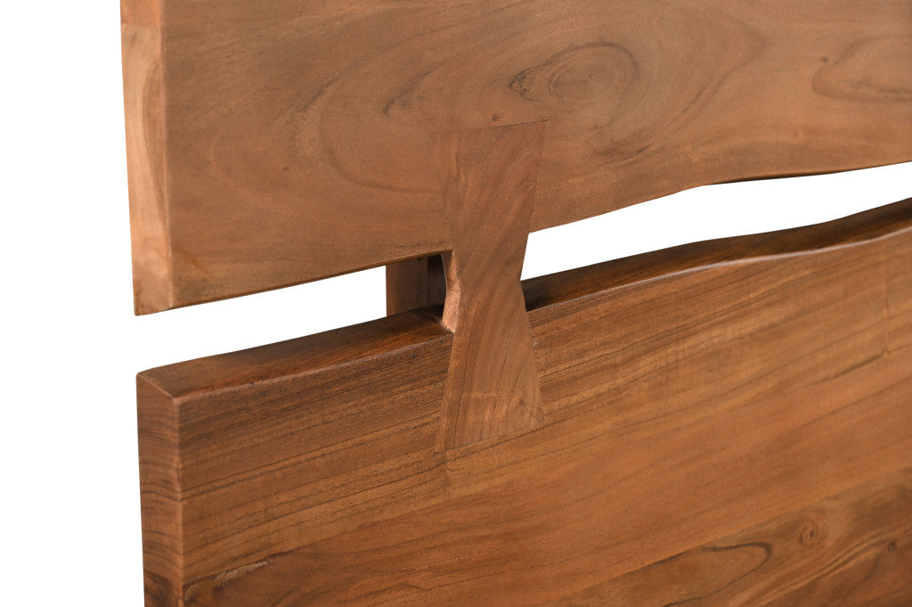 Brown Live Edge Bow Joint Solid Wood Queen Bed