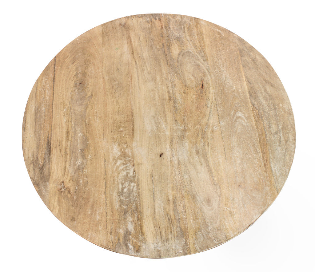 Natural Solid Wood Round Distressed Floor Shelf Coffee Table w/ Shelf image 5