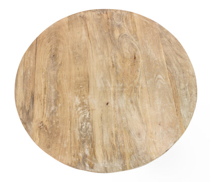 Natural Solid Wood Round Distressed Floor Shelf Coffee Table w/ Shelf image 5