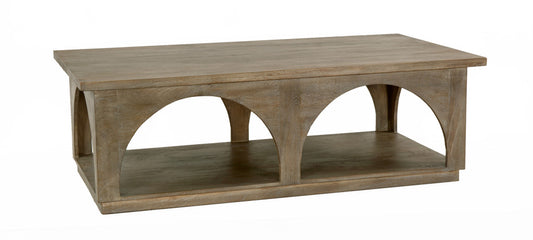 Brown Solid Wood Distressed Floor Shelf Coffee Table w/ Shelf image 3