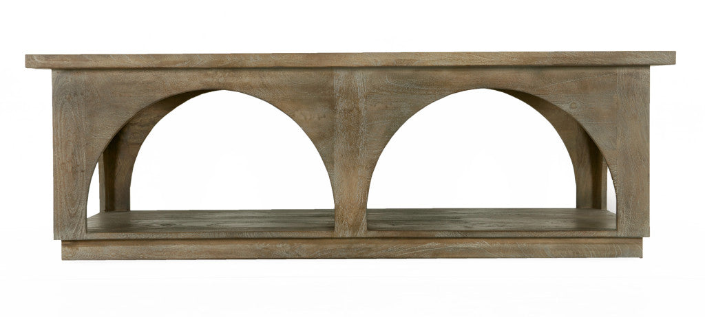 Brown Solid Wood Distressed Floor Shelf Coffee Table w/ Shelf image 2