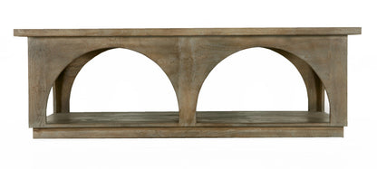 Brown Solid Wood Distressed Floor Shelf Coffee Table w/ Shelf image 2
